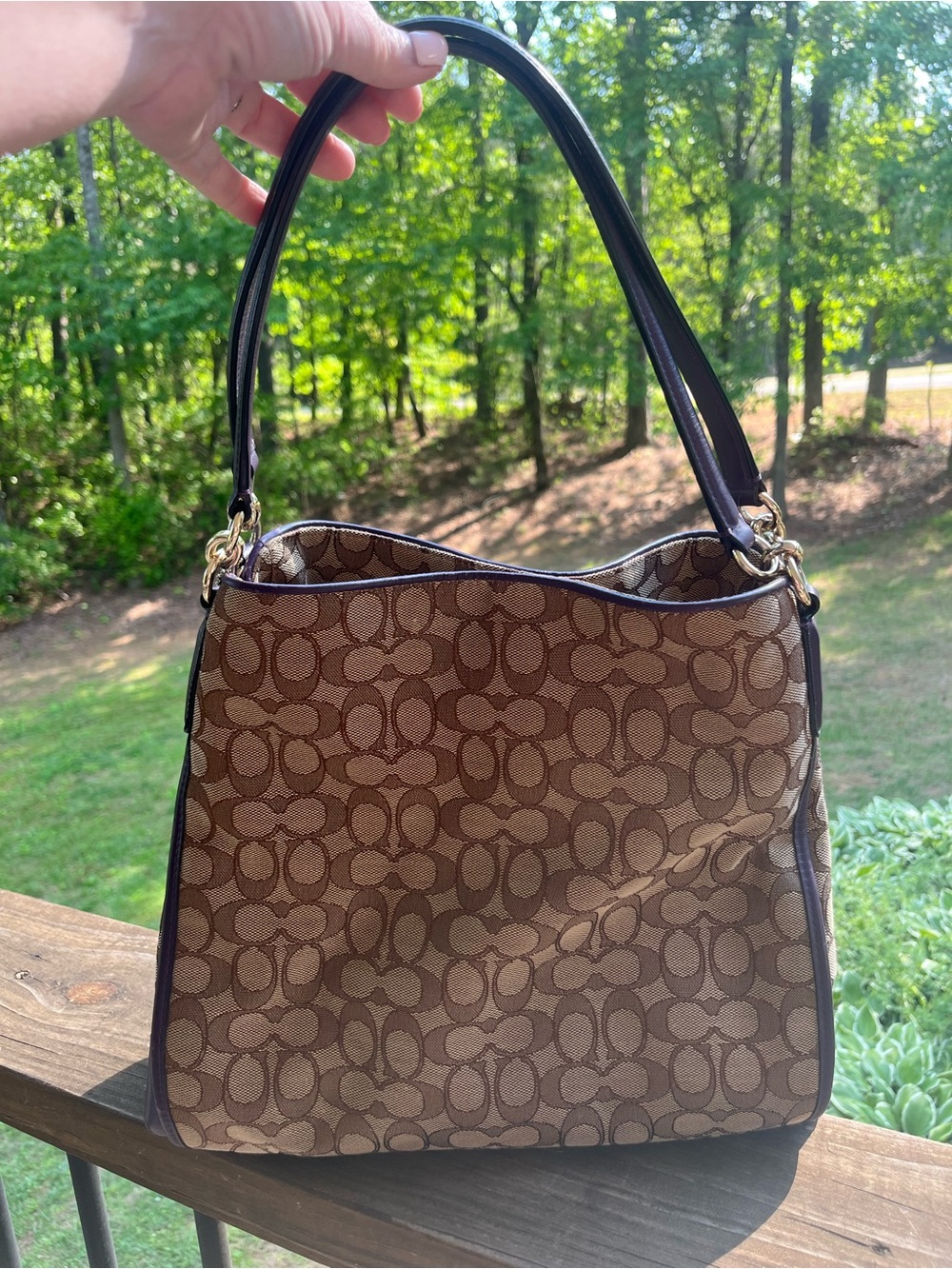 Coach Brown Signature Canvas Shoulder Bag